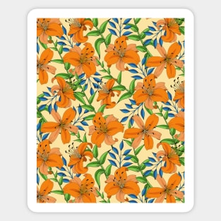 Lily Flower Pattern On Orange Sticker